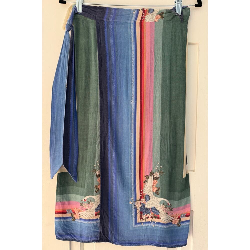 FARM Rio Green, Blue, Pink & Red Striped Midi Wrap Skirt